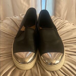 Stradivarius Black slip on sneakers silver point Size 37 Woman’s Size 6.5